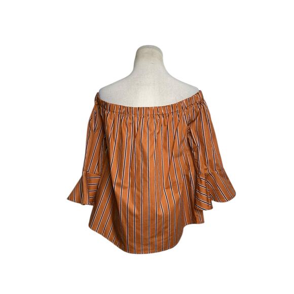 Mine brown black stripes off shoulder peasant top size Large - Picture 2 of 10